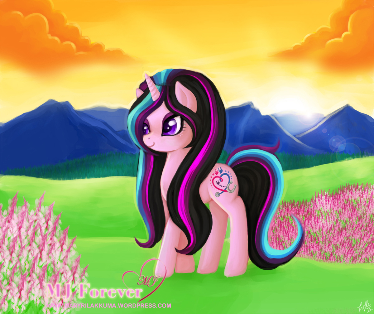 Drawing by TrefleIX I tweaked her hair slightly and added some brighter pink-purple highlights.